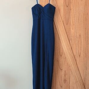 Elegant Navy Blue Spaghetti Strap Dress